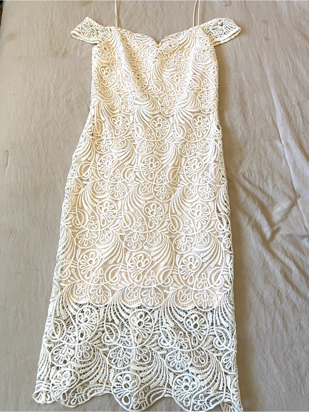 Miss Selfridge White Lace Off-Shoulder Midi Dress
